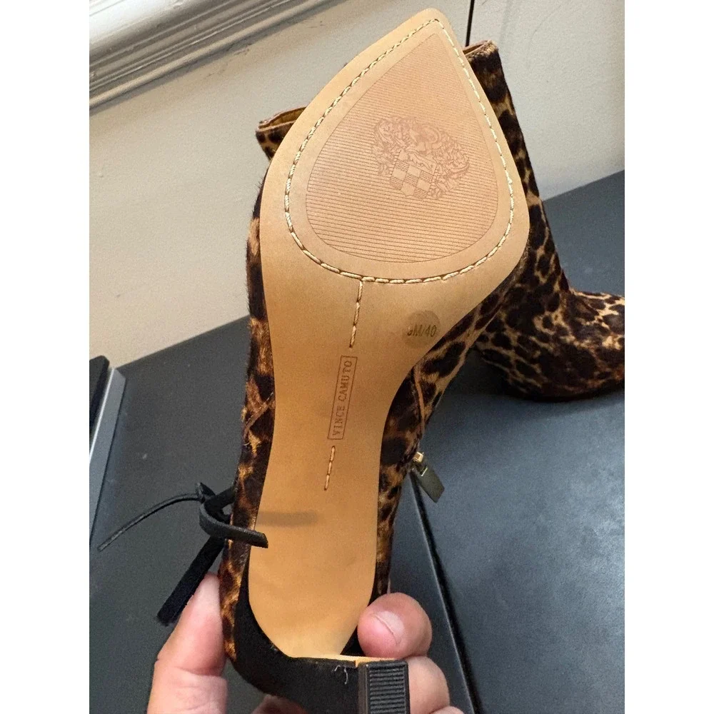 Vince Camuto Womens Leopard Calf Hair Fringe Ankle Boots Pointed Toe Stiletto 9M